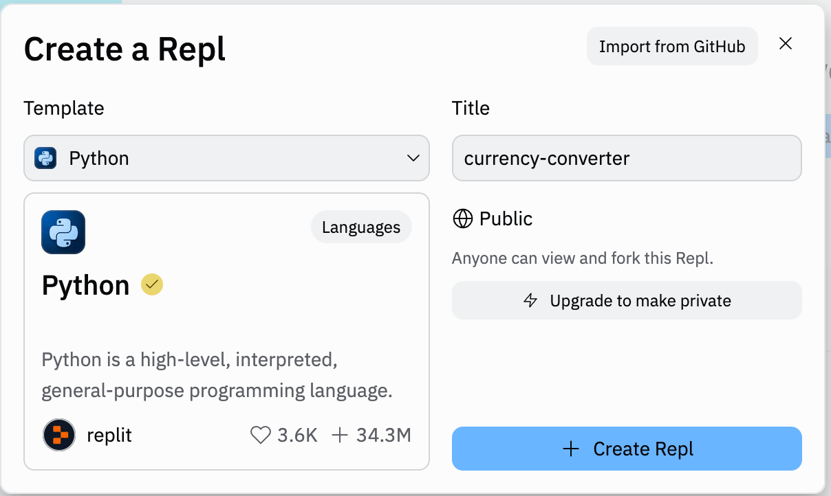 Create replit repo