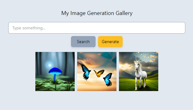 Image gallery showing the images of a unicorn, a mushroom and butterflies