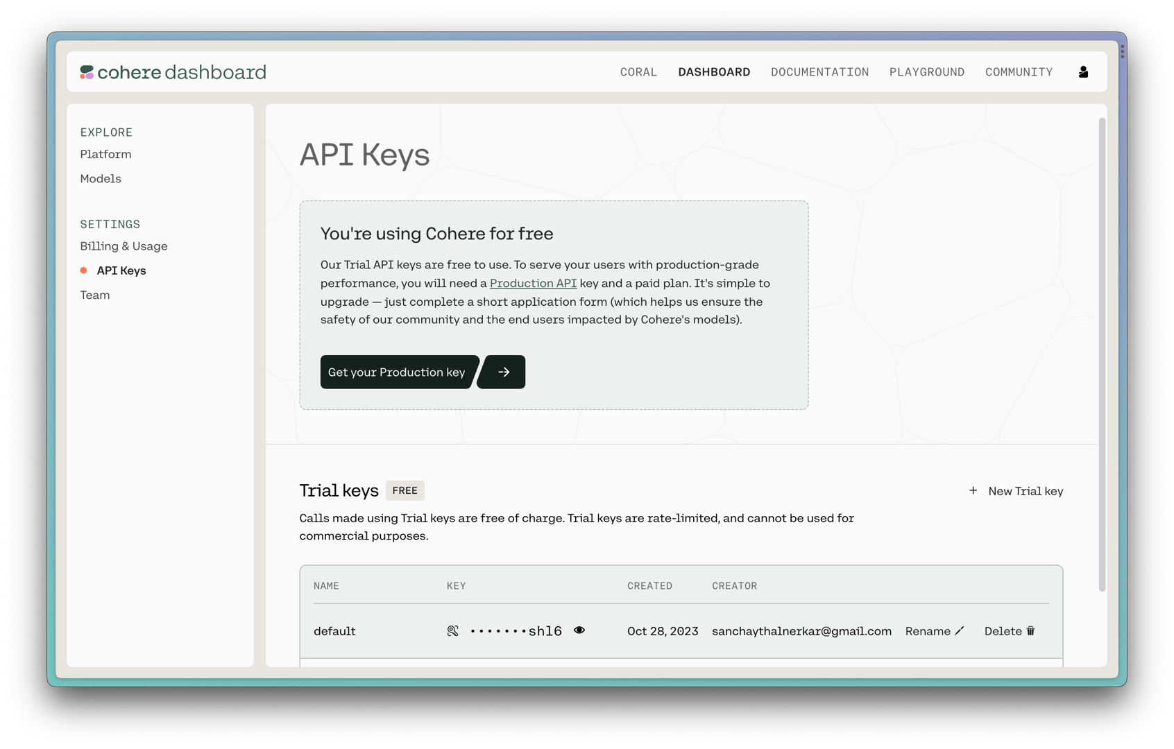 Paste the cohere api key