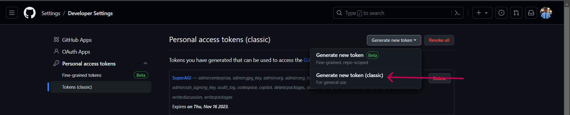 Generate new token